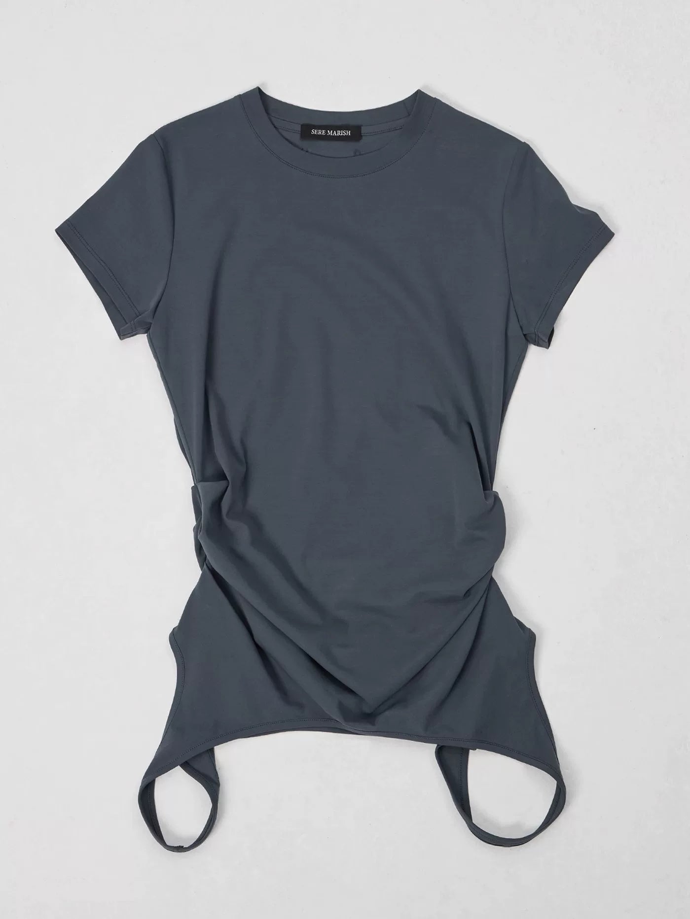 Asymmetric Pleated Cotton T-Shirt With Sequin Overlay