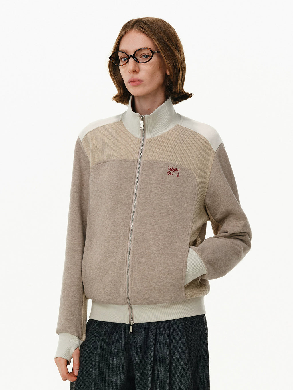 Color-Block Stand-Collar Zip Jacket