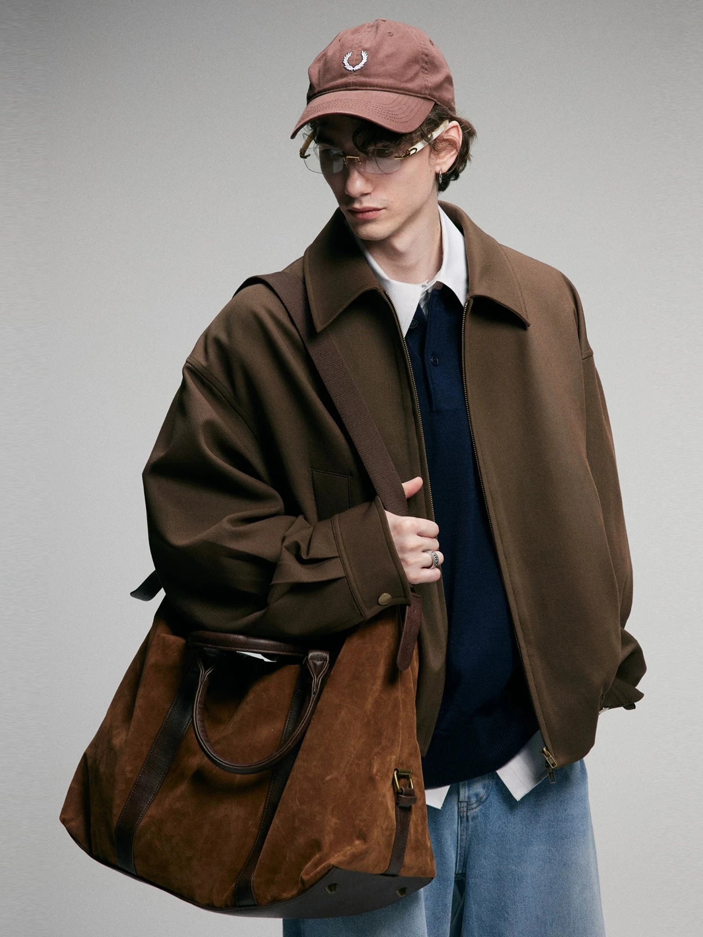 Oversized Wool Blend Harrington Jacket