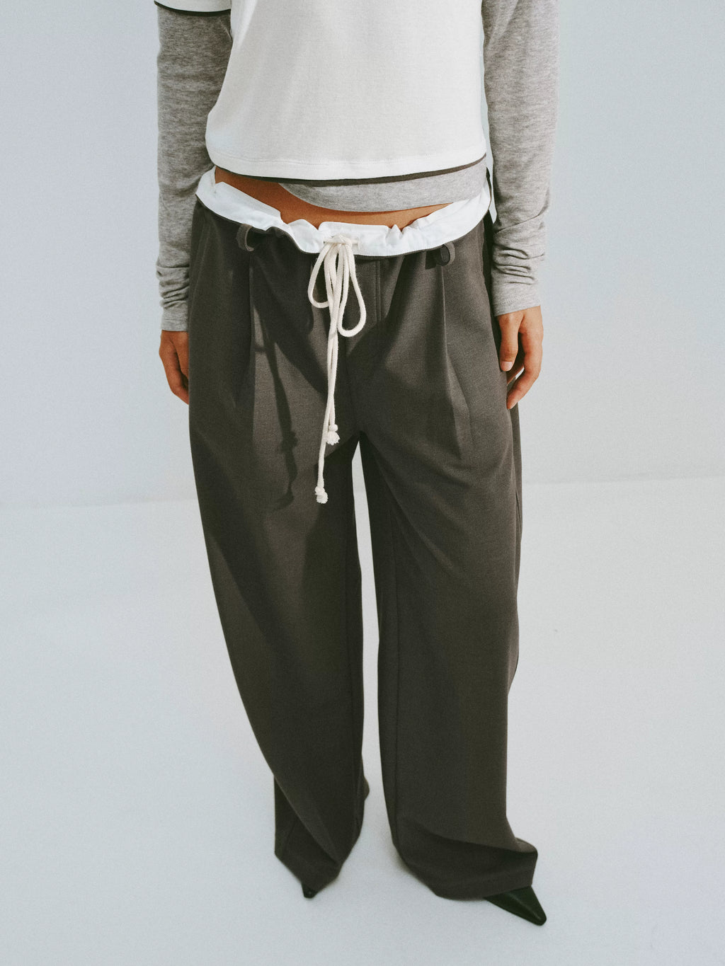 Tencel Acetate Drawstring Wide-Leg Trousers
