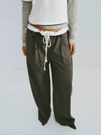 Tencel Acetate Drawstring Wide-Leg Trousers