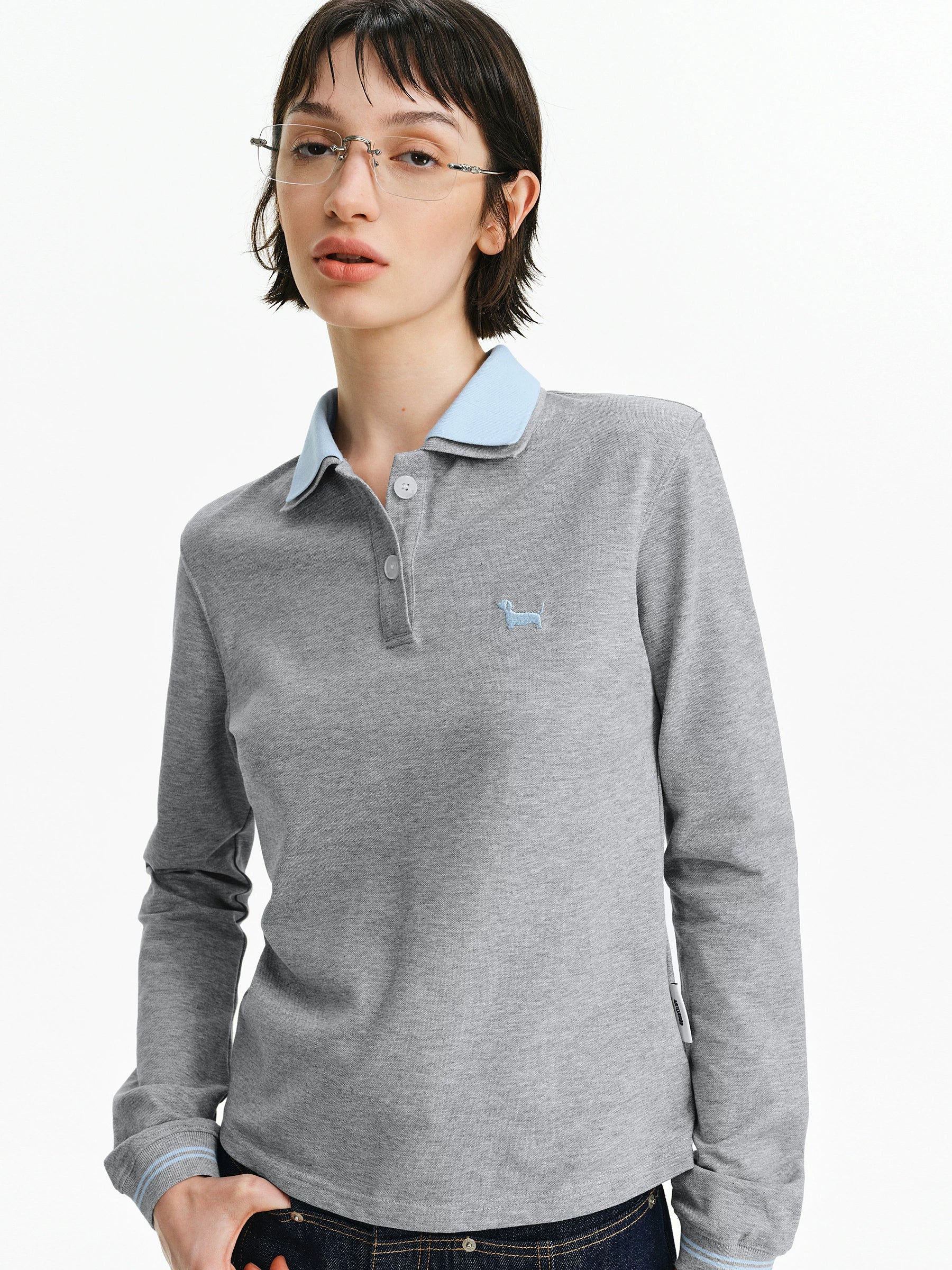 Contrast Collar Long Sleeve Polo