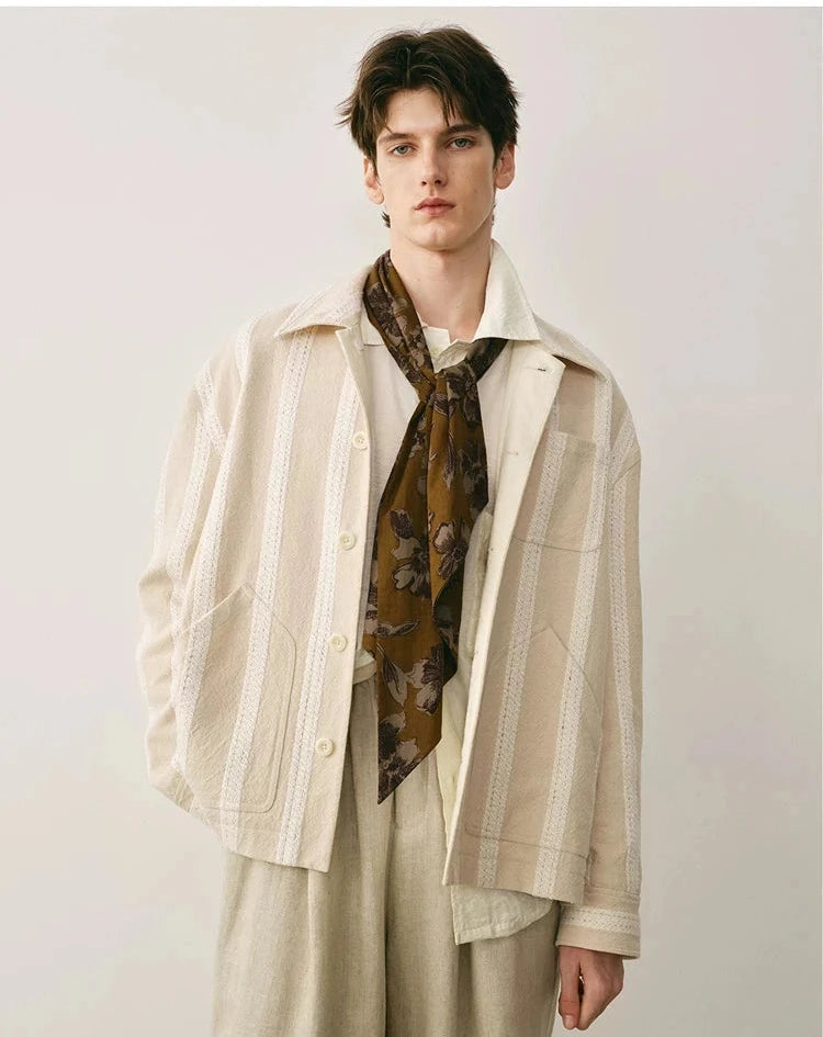 Jacquard Striped Cotton-Linen Jacket