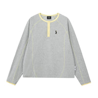 Contrast Stitch Henley Long-Sleeve Top