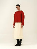 Fringed Hem Wool Midi Skirt