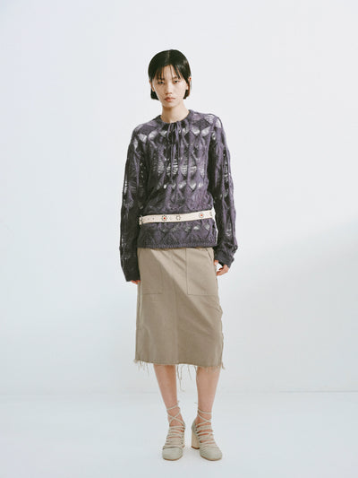 Distressed Diamond Knit Wool Pullover