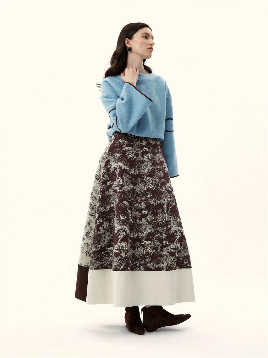Toile De Jouy A-Line Midi Skirt