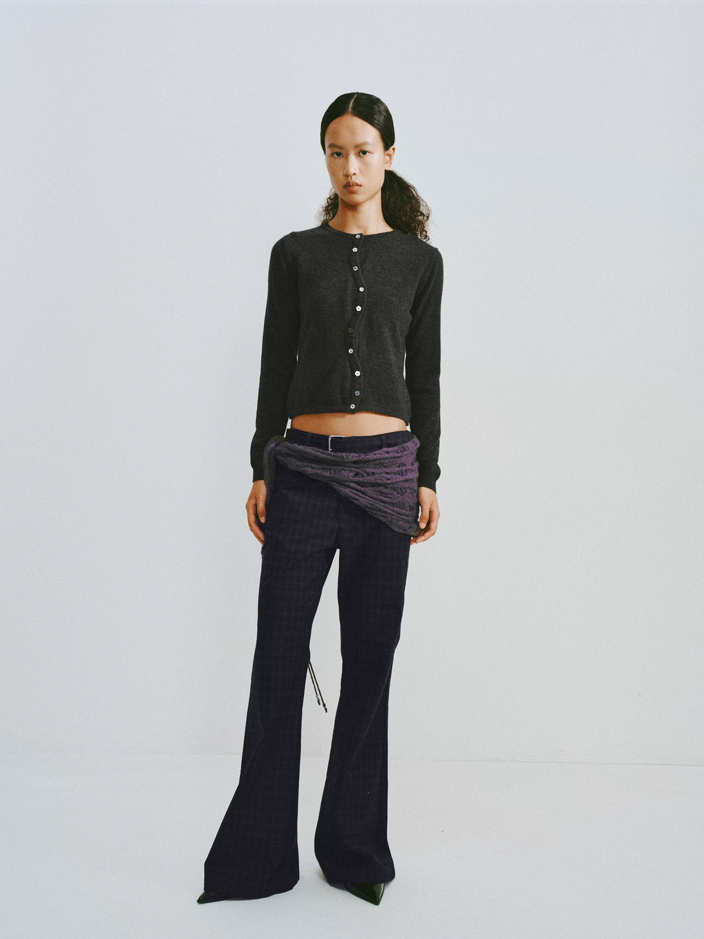 Plaid Flared Trousers With Draped Waist