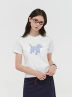 Gingham Puppy Patch Cotton T-Shirt
