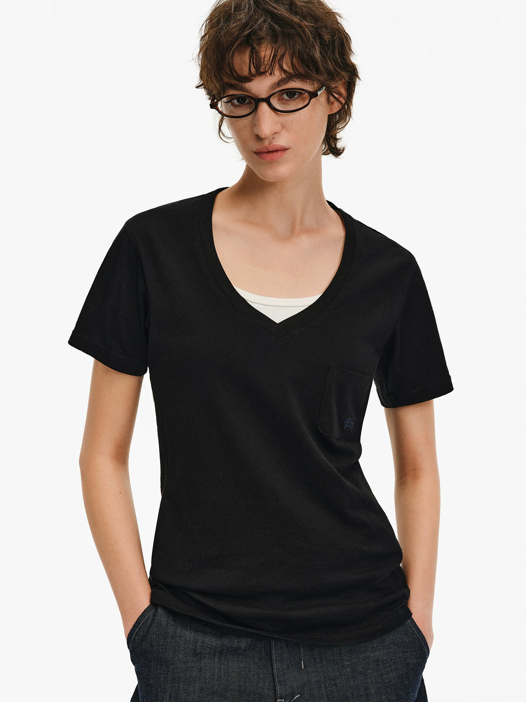 Linen Blend V-Neck Pocket T-Shirt