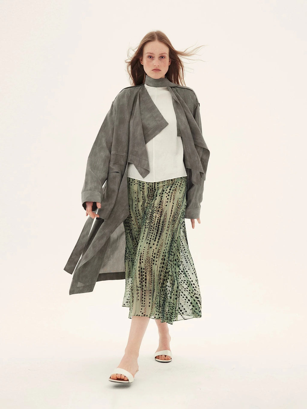 Sand-Washed Ribbon Detail Trench Coat
