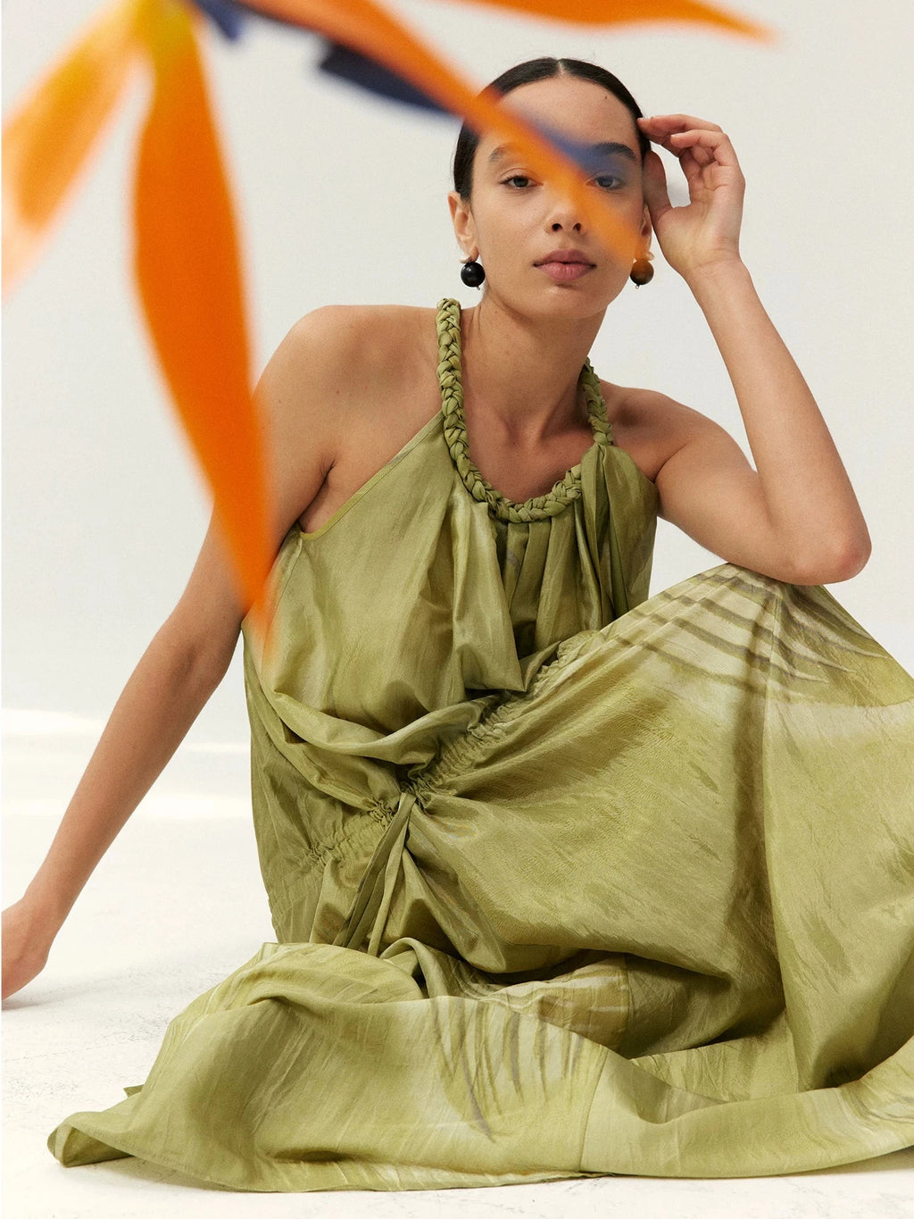 Abstract Print Halter Maxi Dress