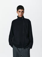 Asymmetric Zip Ribbed Knit Cardigan
