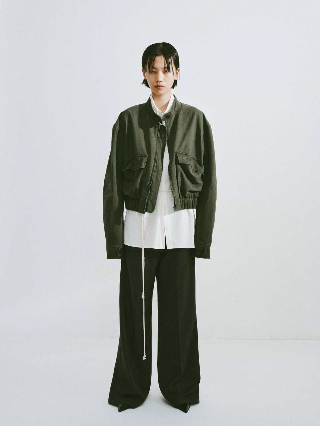 Washed Cotton Stand-Collar Bomber Jacket