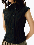 Tailored Sleeveless Stand-Collar Shirt