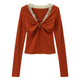 Lace-Trimmed Twist-Front Long Sleeve Top