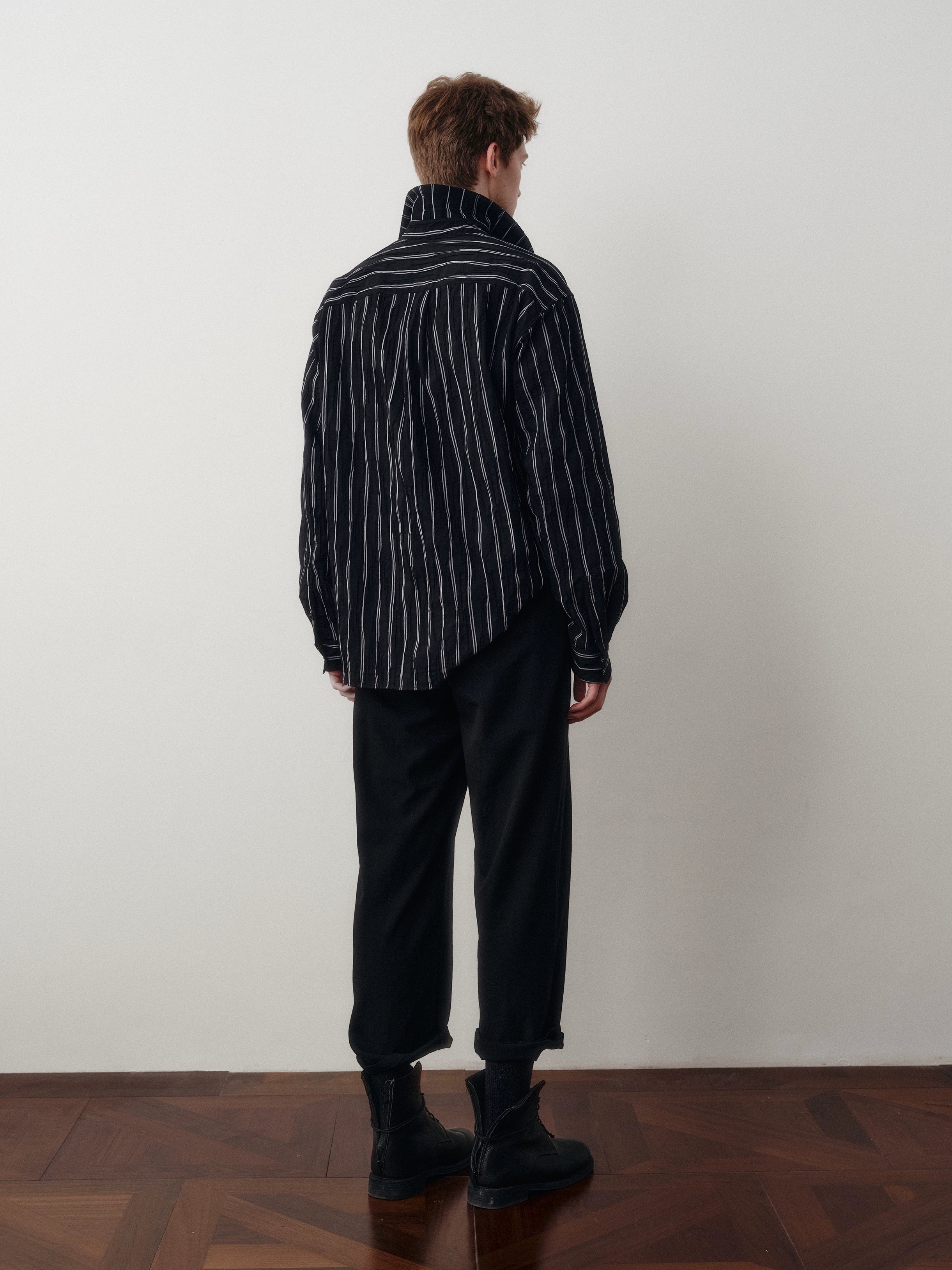 Wrinkled Striped Cotton Blend Shirt