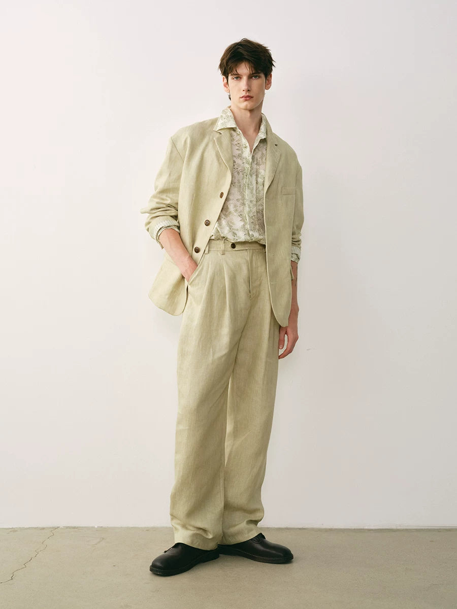 Botanical Print Linen Blend Shirt