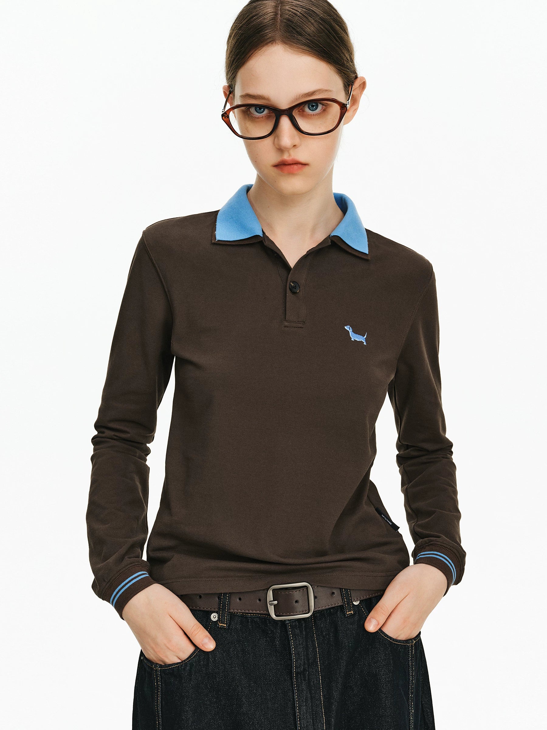 Contrast Collar Long Sleeve Polo