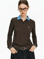 Contrast Collar Long Sleeve Polo