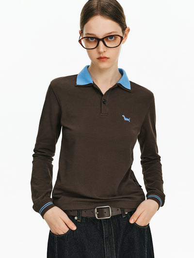 Contrast Collar Long Sleeve Polo