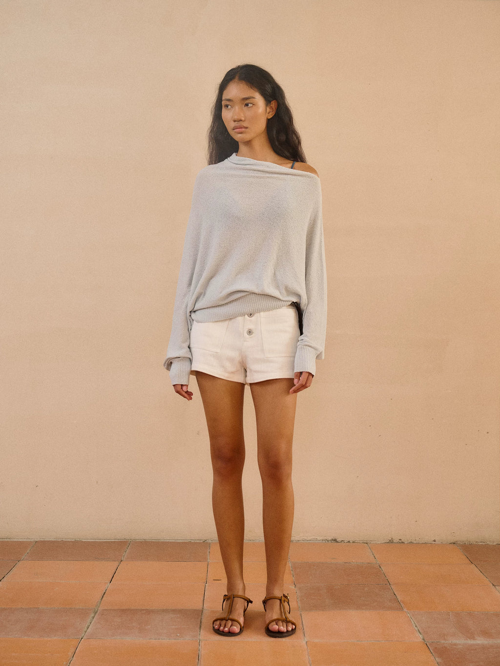 Asymmetric Linen Blend Knit Pullover