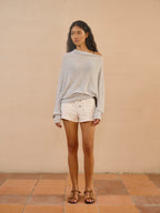 Asymmetric Linen Blend Knit Pullover