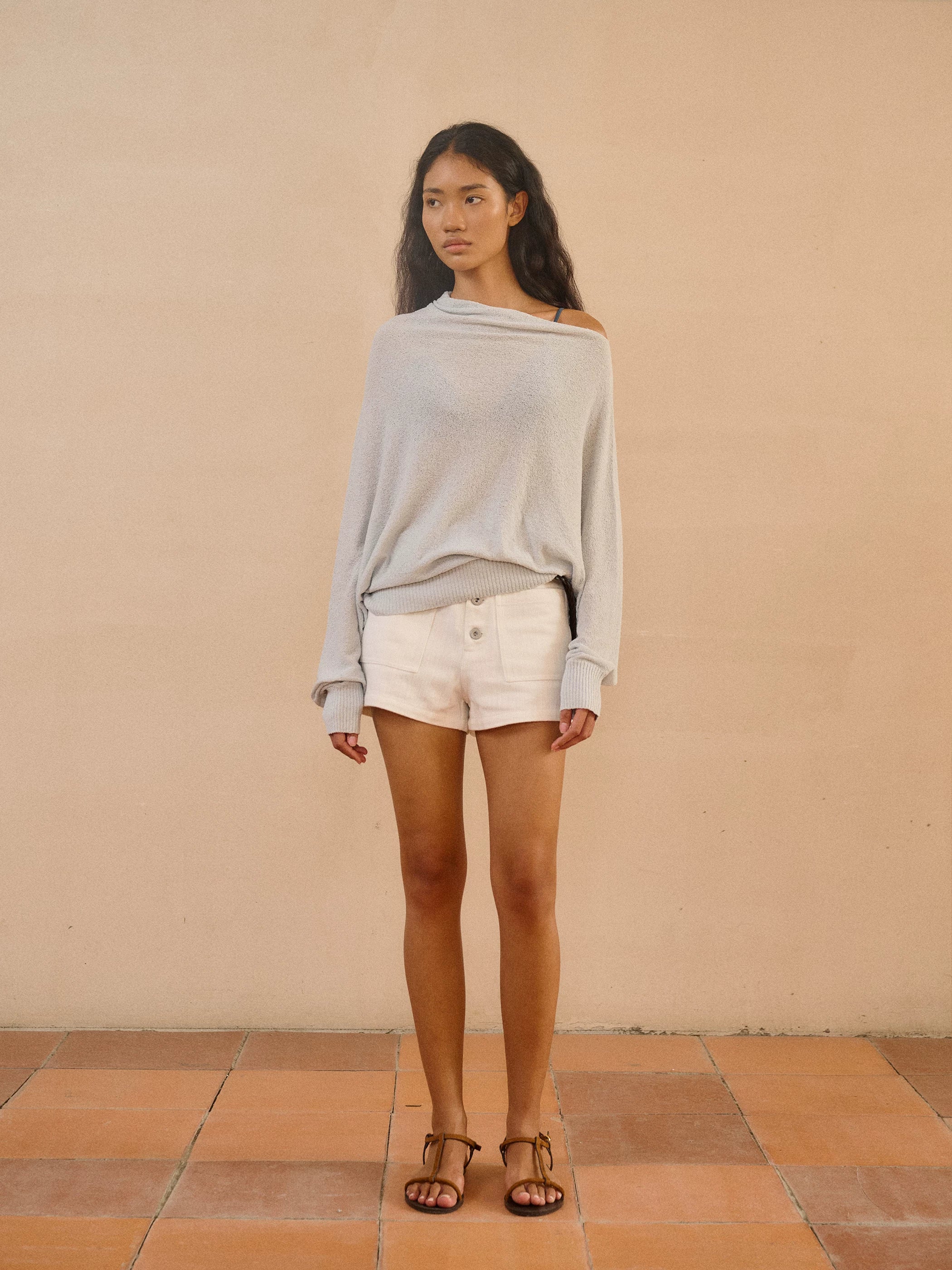 Asymmetric Linen Blend Knit Pullover