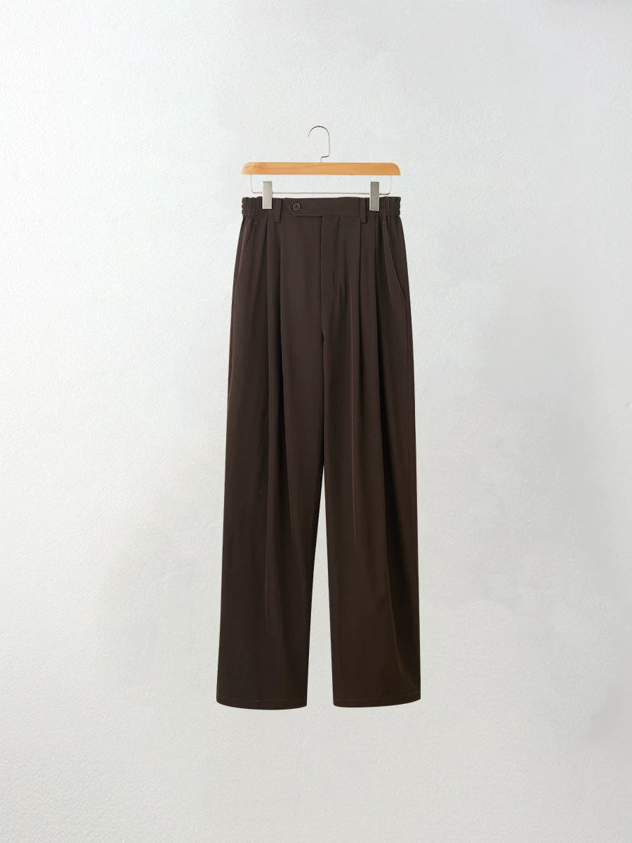 Wool Blend Pleated Tailored Trousers