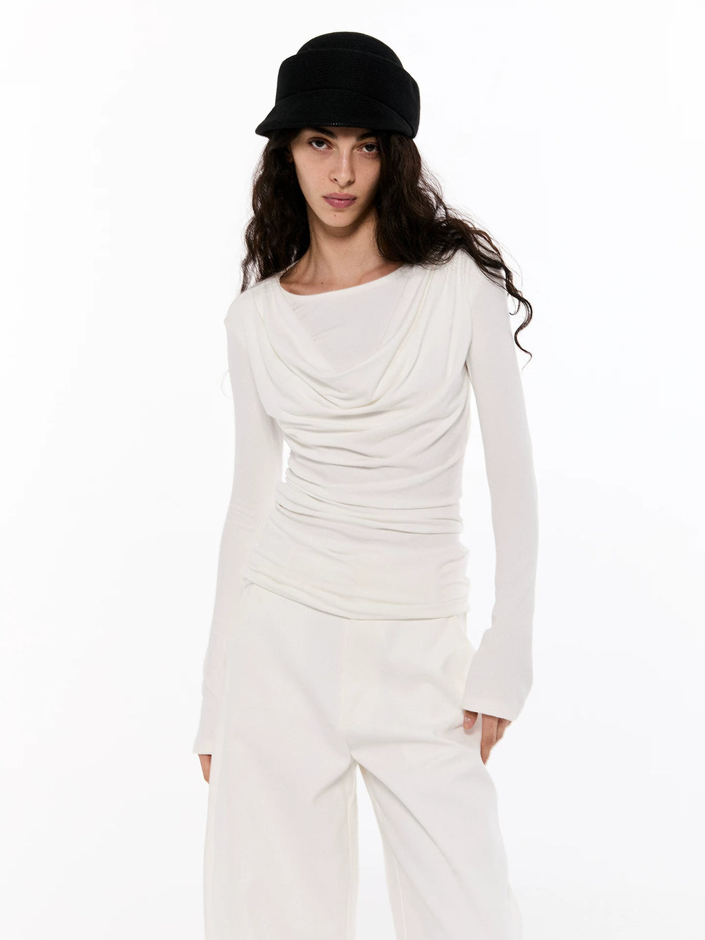 Draped Asymmetrical Modal Long Sleeve Top