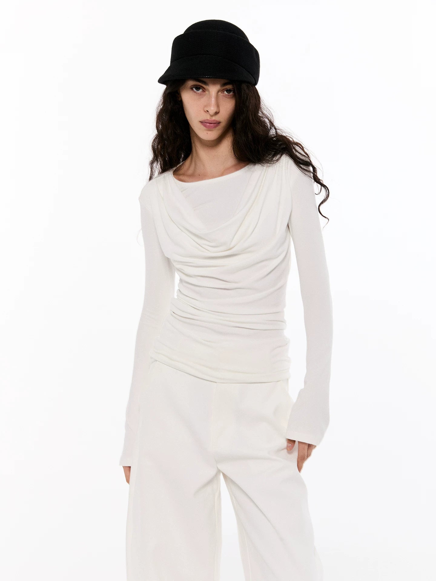 Draped Asymmetrical Modal Long Sleeve Top