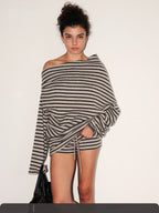 Striped Off-Shoulder Knit Sweater