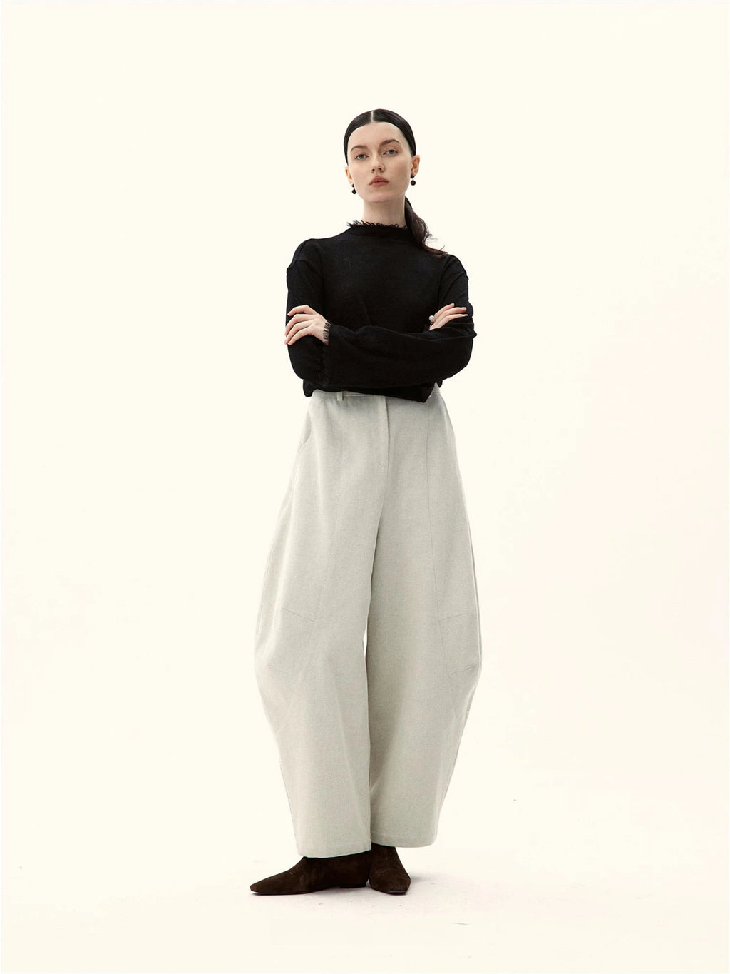 Sculptural High-Waisted Wide-Leg Trousers