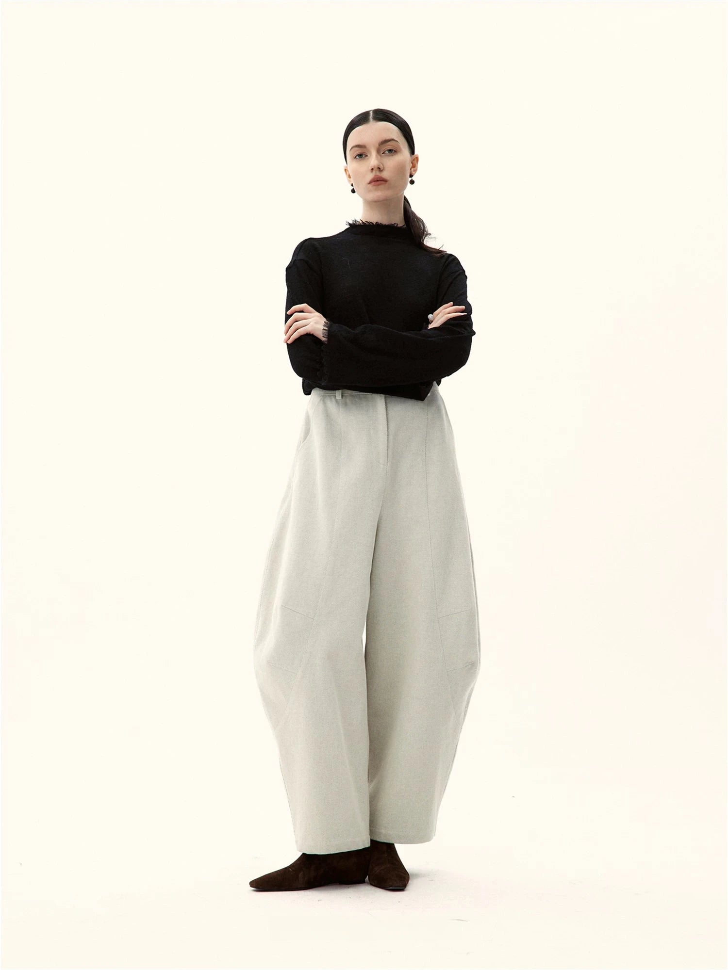Sculptural High-Waisted Wide-Leg Trousers