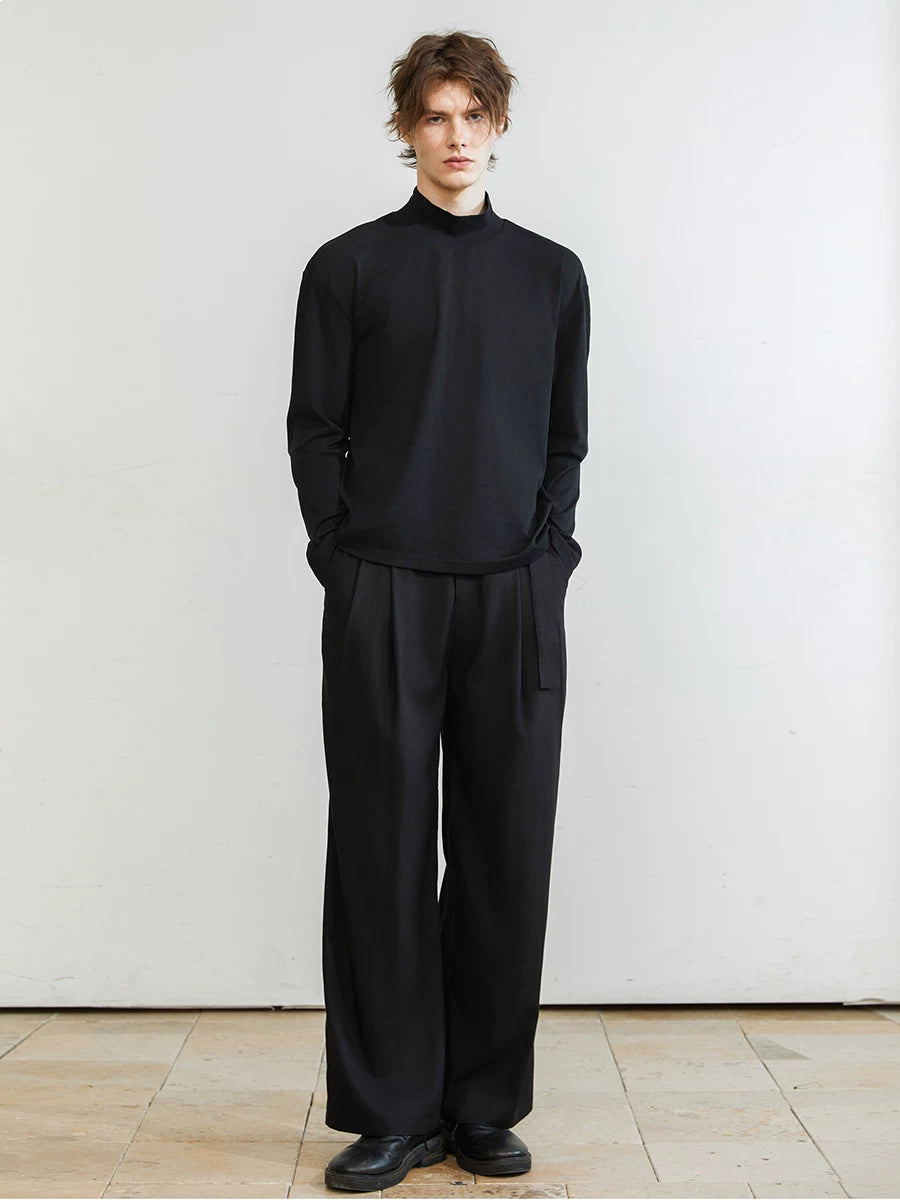 Double-Pleated Ribbon-Waist Trousers