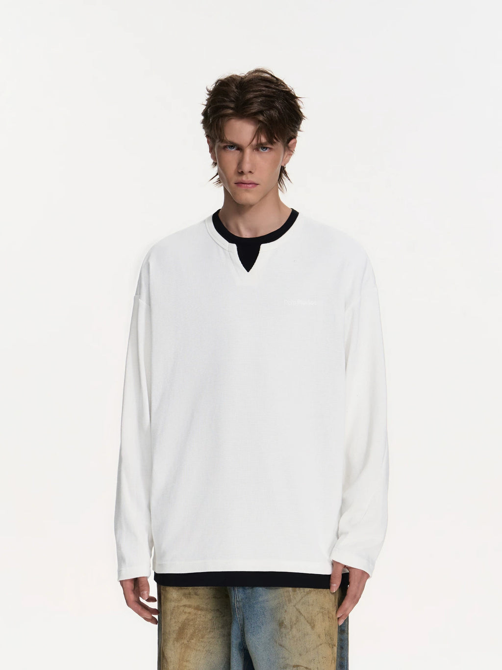 Waffle Knit Layered Long-Sleeve Top
