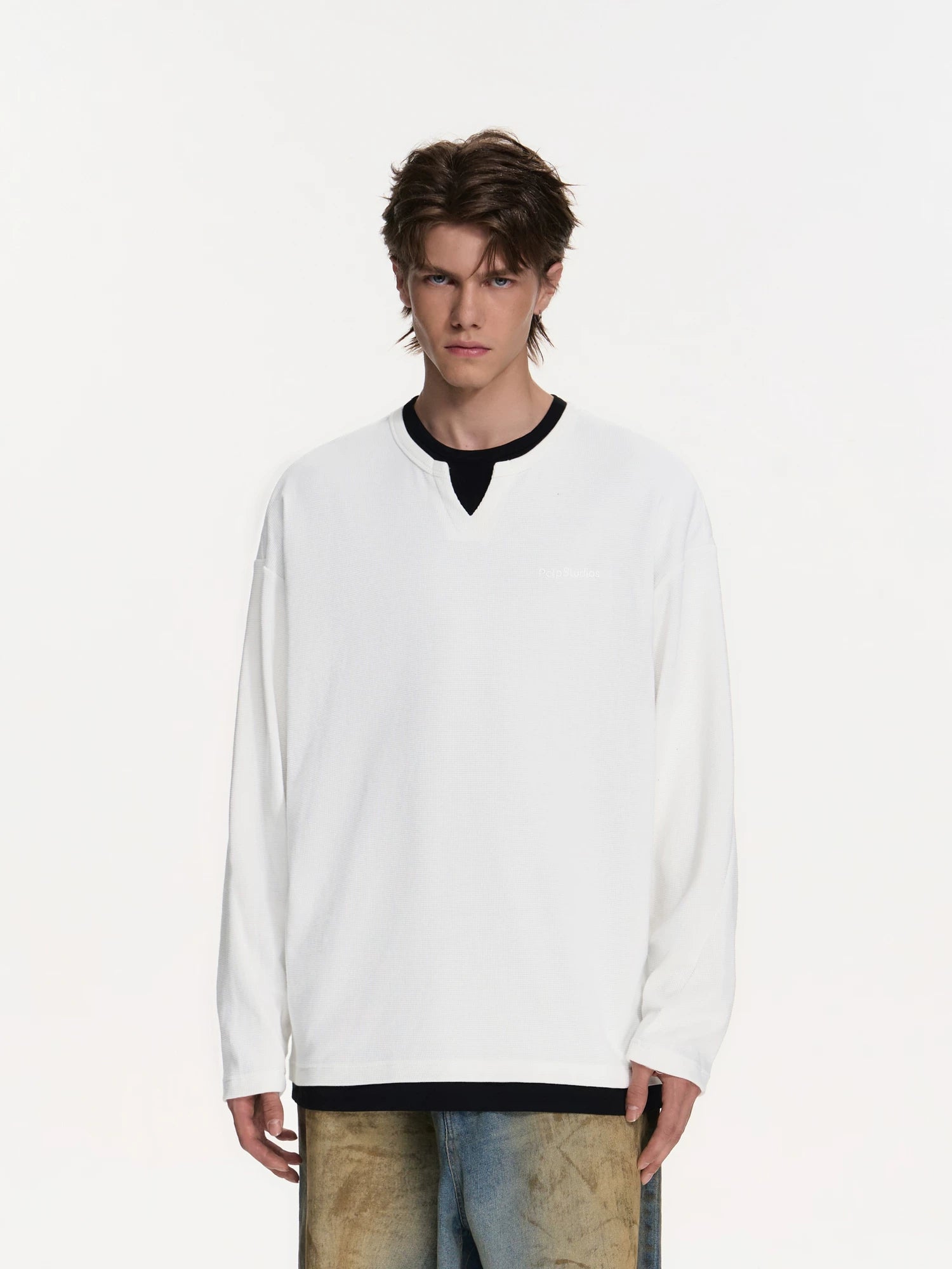 Waffle Knit Layered Long-Sleeve Top
