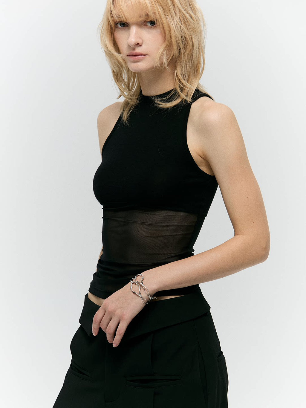 Mesh-Panelled Wool-Blend Tank Top