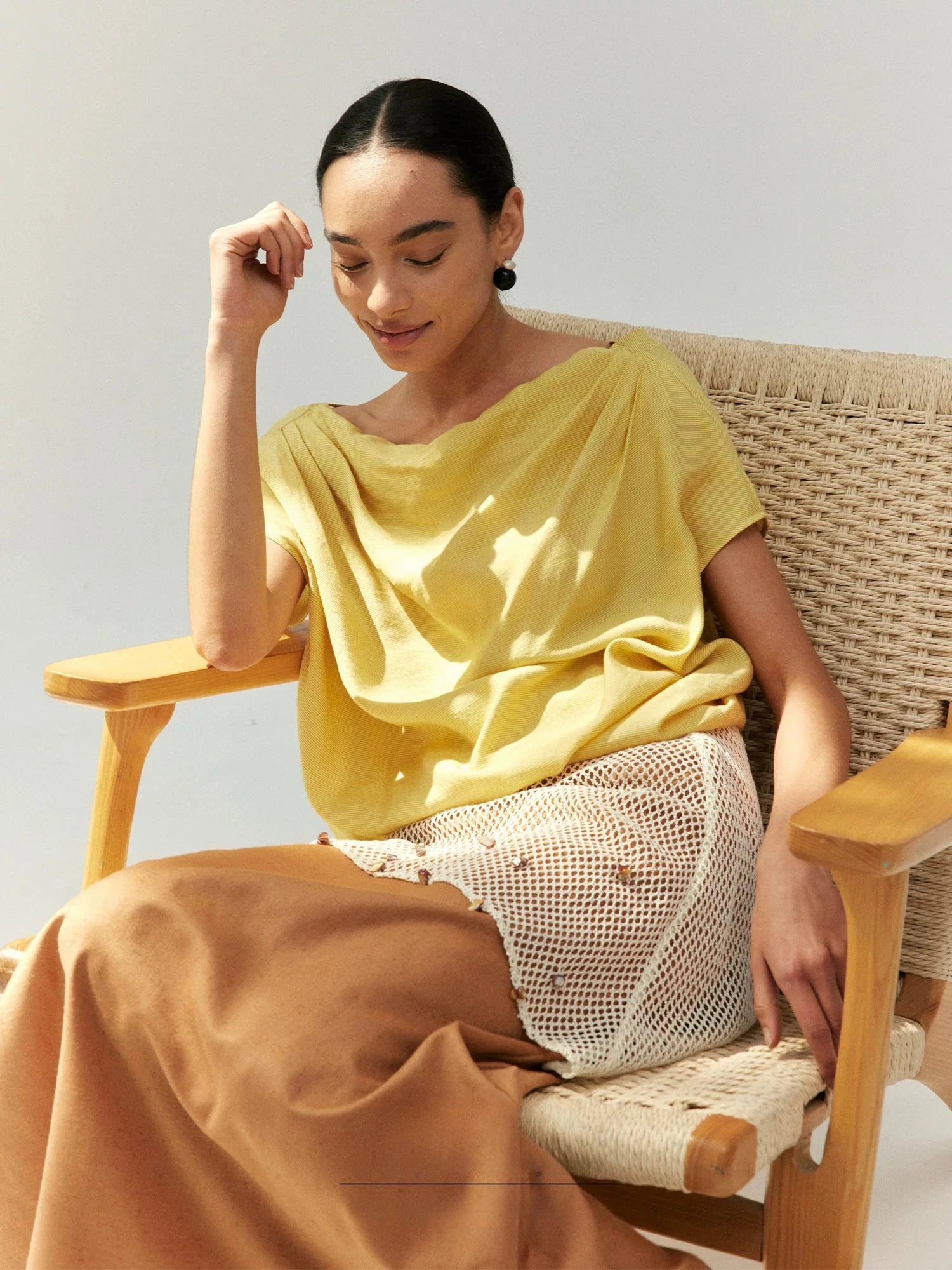 Draped Boat Neck Jersey Top