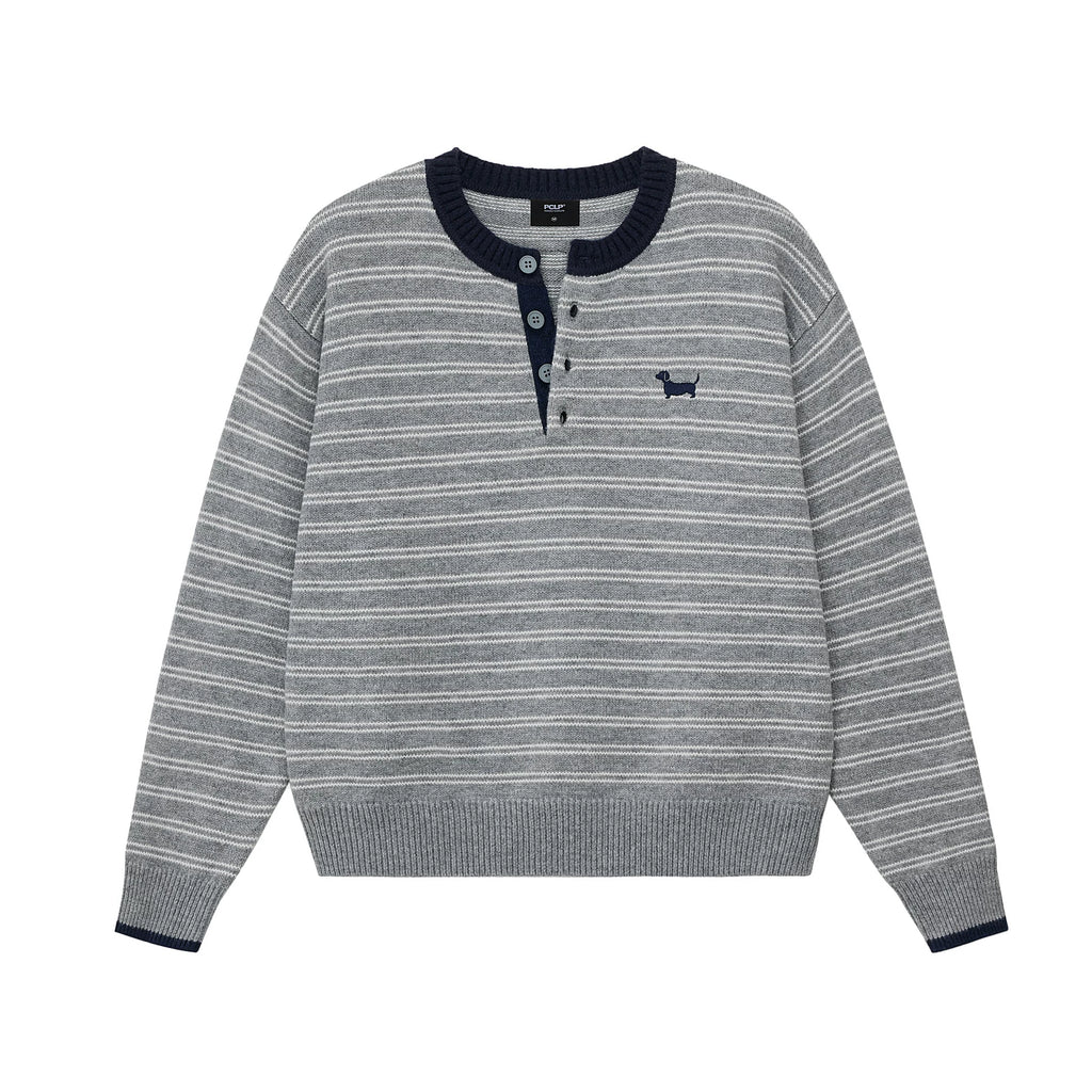 Striped Wool-Blend Henley Sweater
