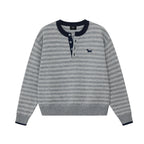 Striped Wool-Blend Henley Sweater