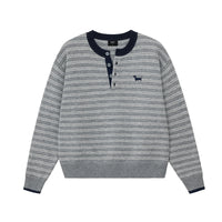 Striped Wool-Blend Henley Sweater
