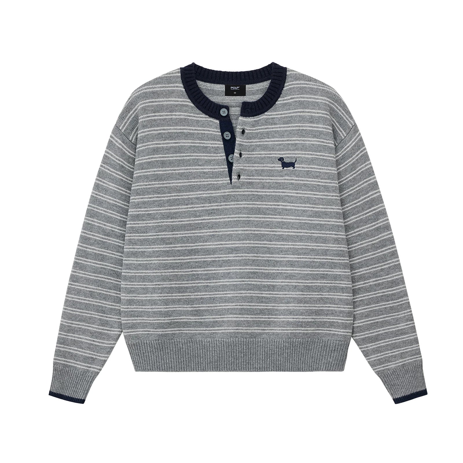 Striped Wool-Blend Henley Sweater