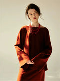 Deep Red Wool Blend Flared Knit Top