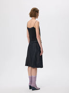 Coated Lightweight Pleated Midi Skirt