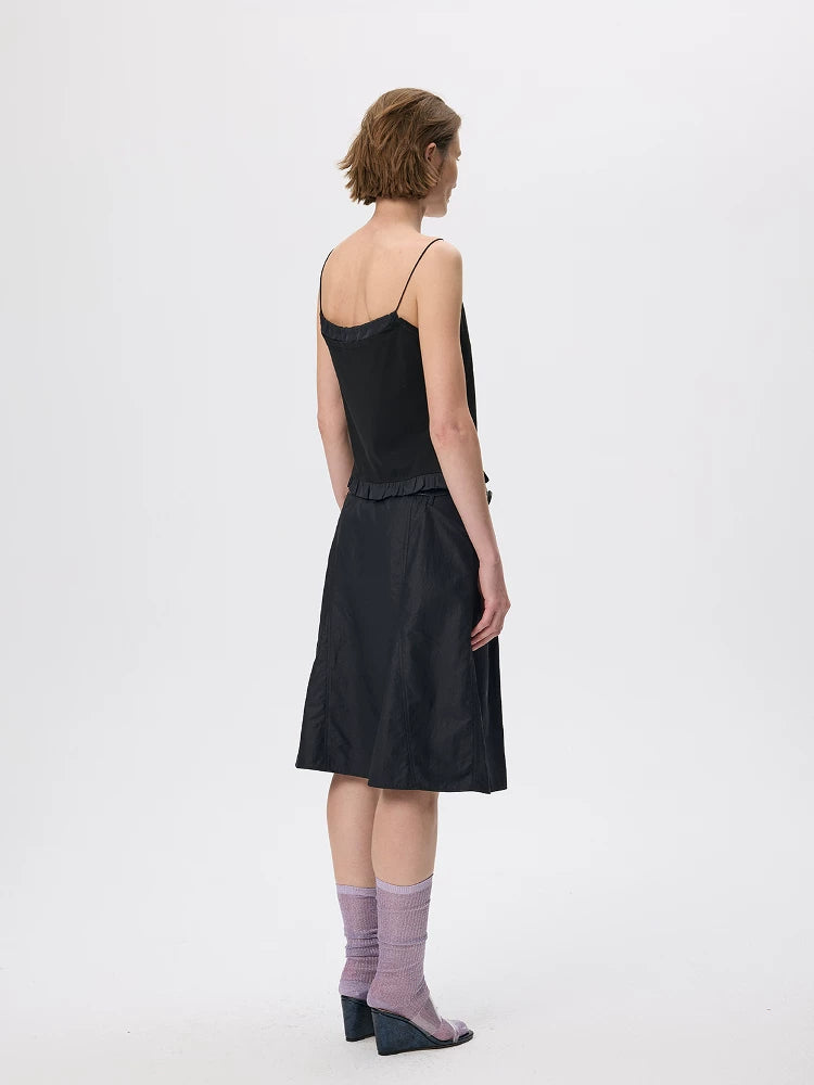 Coated Lightweight Pleated Midi Skirt