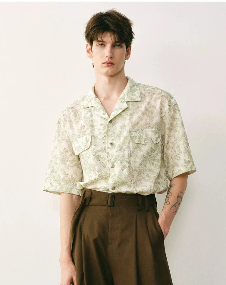 Botanical Print Cuban Collar Shirt