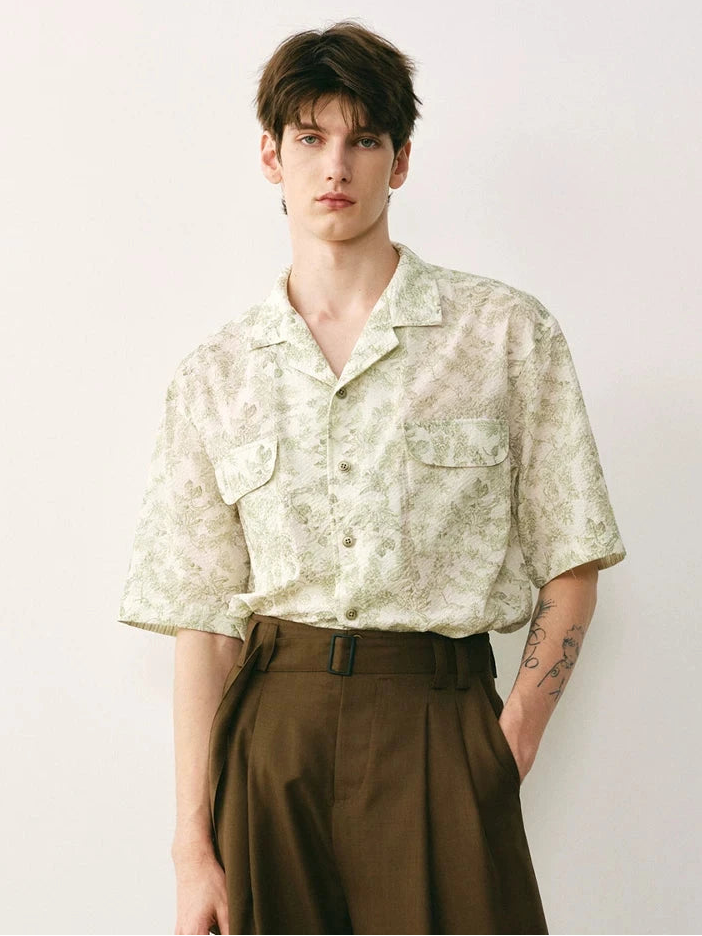 Botanical Print Cuban Collar Shirt