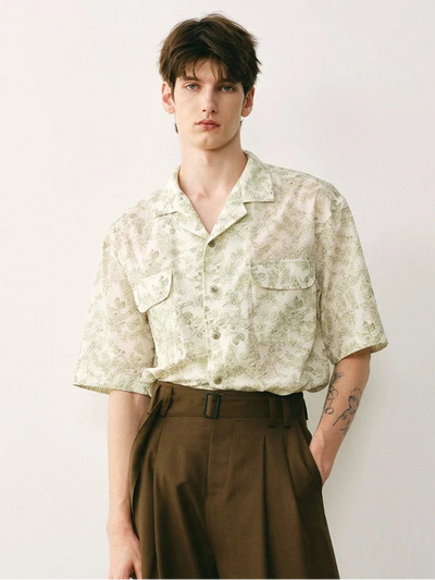 Botanical Print Cuban Collar Shirt