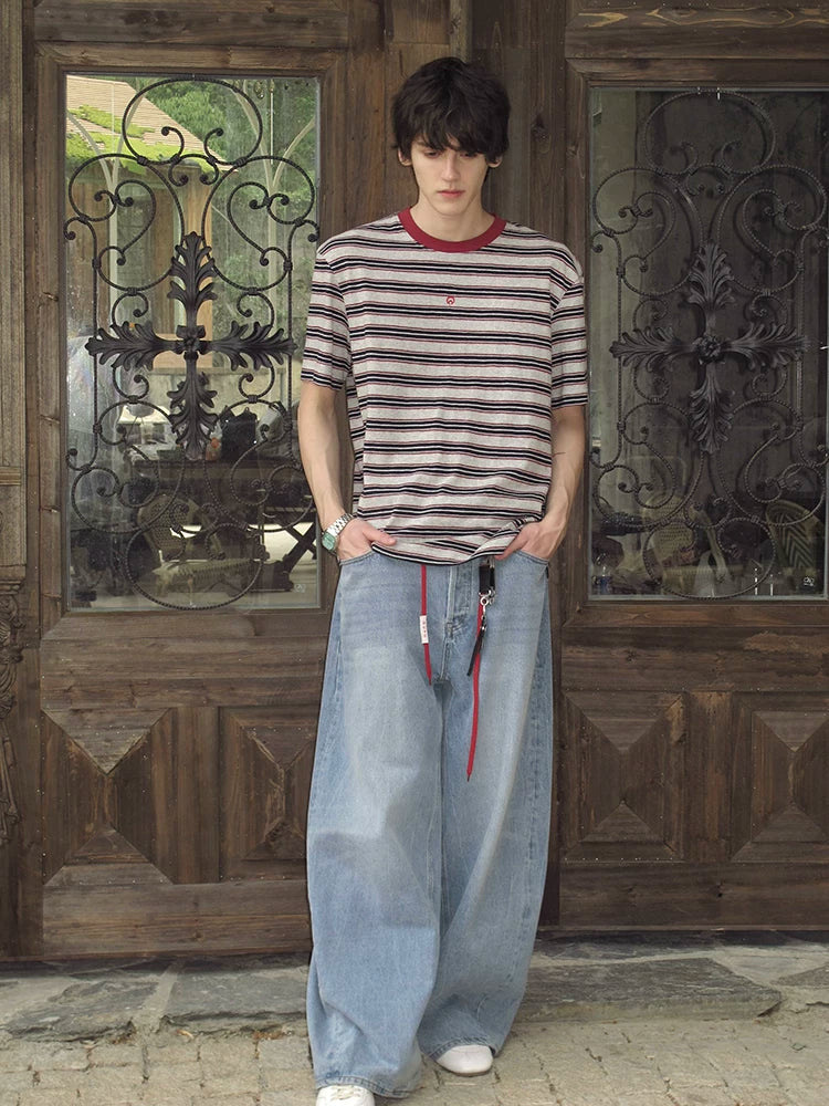 Washed Denim Wide-Leg Floor-Length Jeans